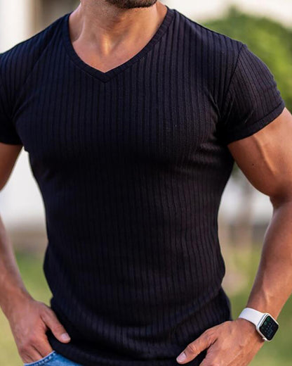 Men's Slim Fit V-Neck Fitness T-Shirt with Sports Straps