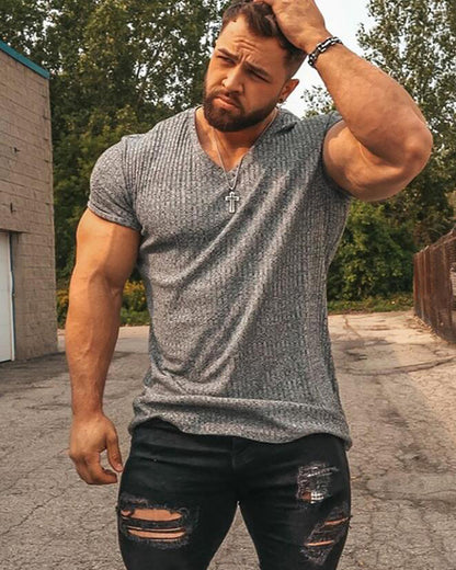 Men's Slim Fit V-Neck Fitness T-Shirt with Sports Straps